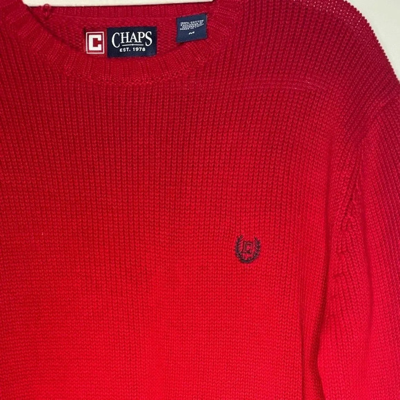 NWOT VTG Chaps Logo Red Embroidered Knit Crew Neck Pullover Grandpa Sweater - Picture 8 of 13